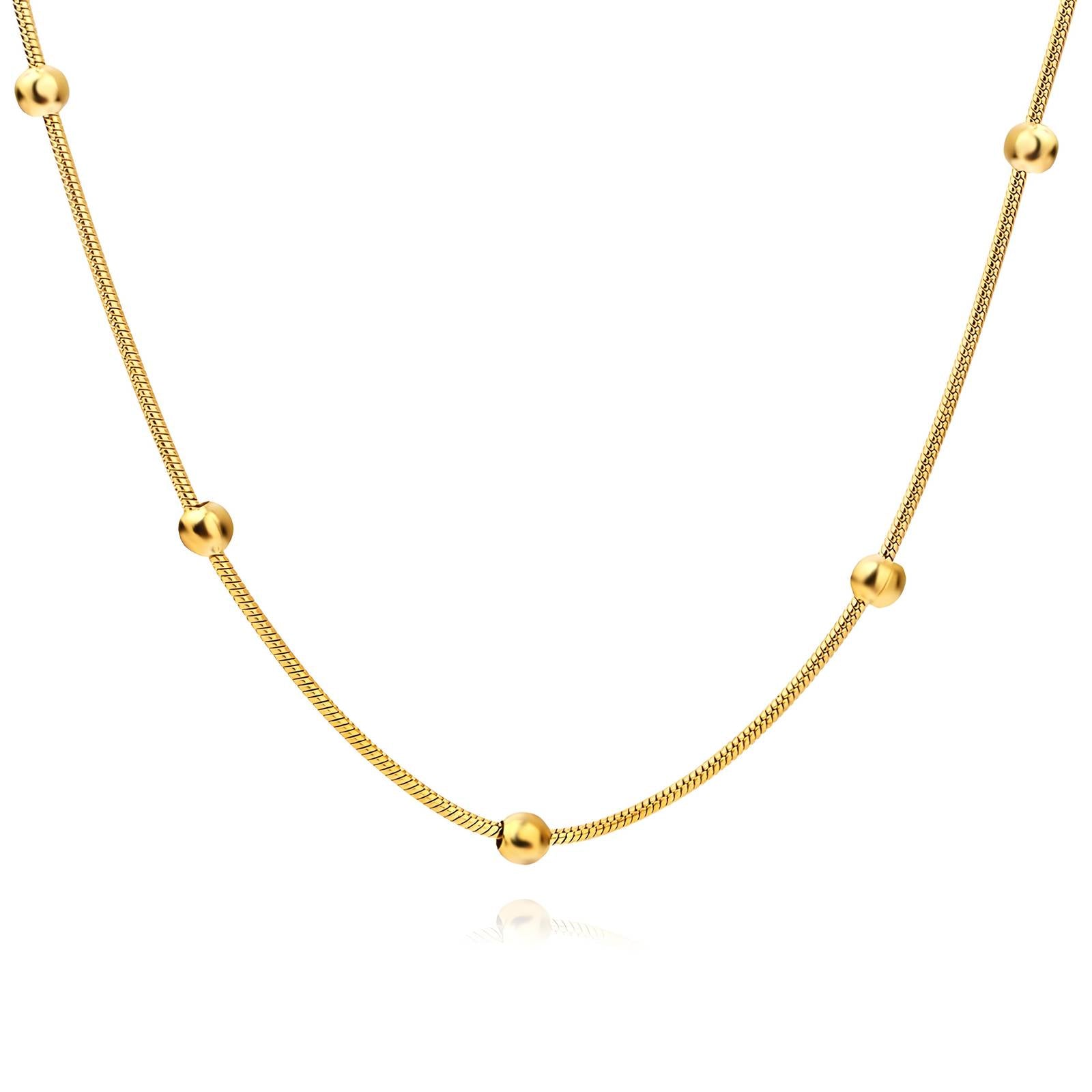 Golden Beads Necklace, 18K Gold Plated Steel