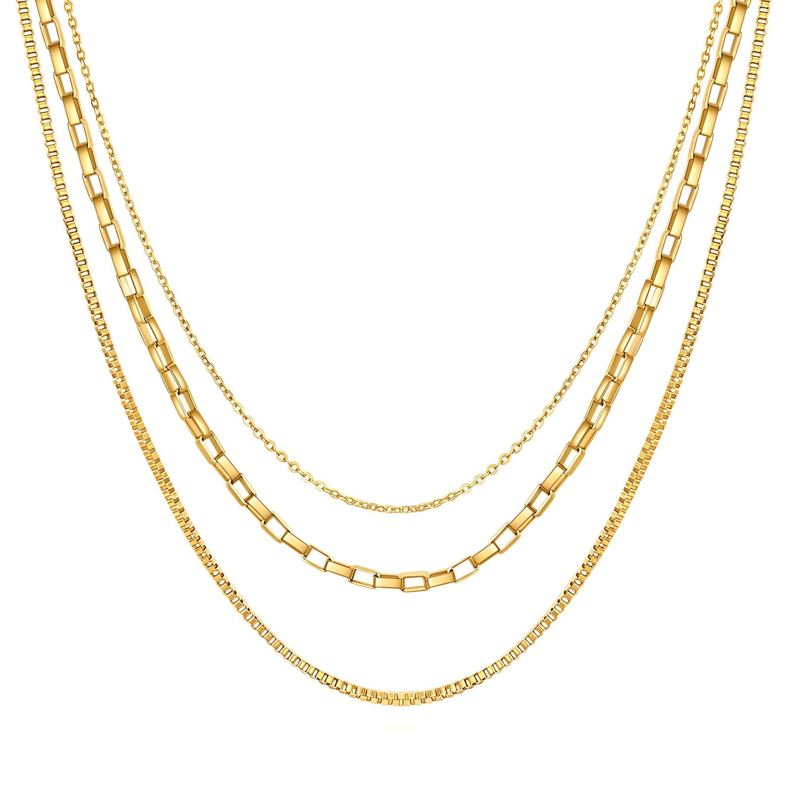 Trio Links Necklace, 18K Gold Plated Steel