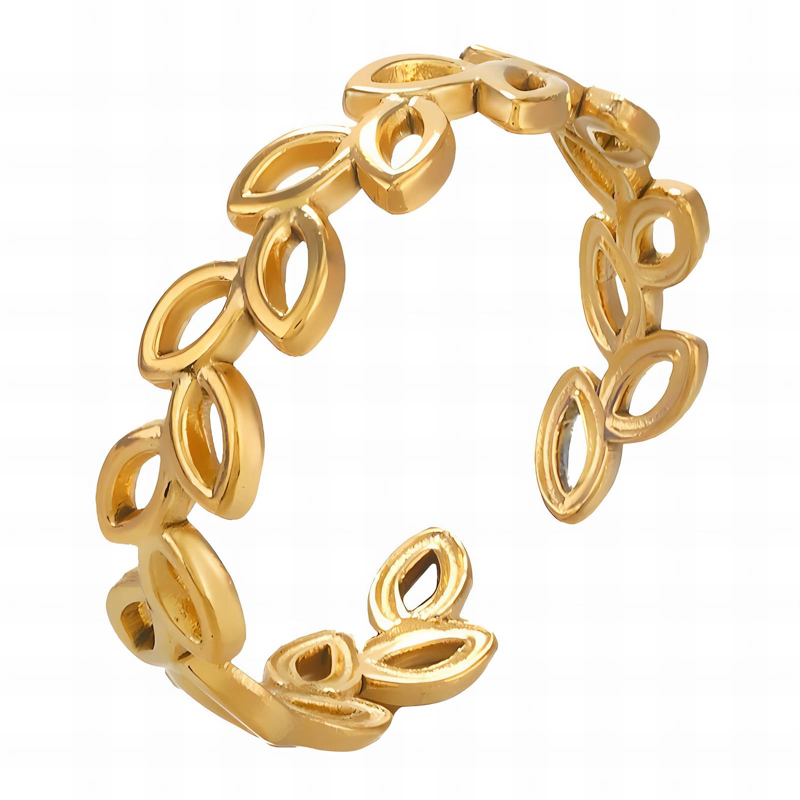 Divine Leaves Ring, 18K Gold Plated Steel