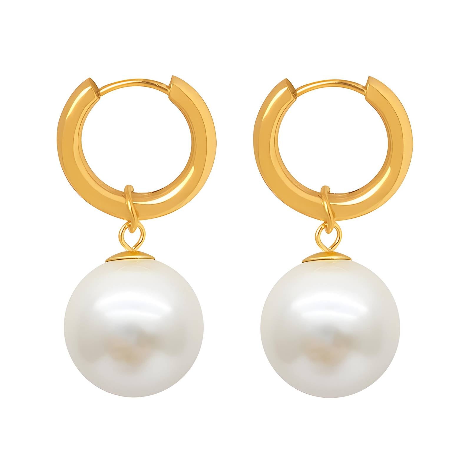 Pearl Earrings, 18K Gold Plated Steel
