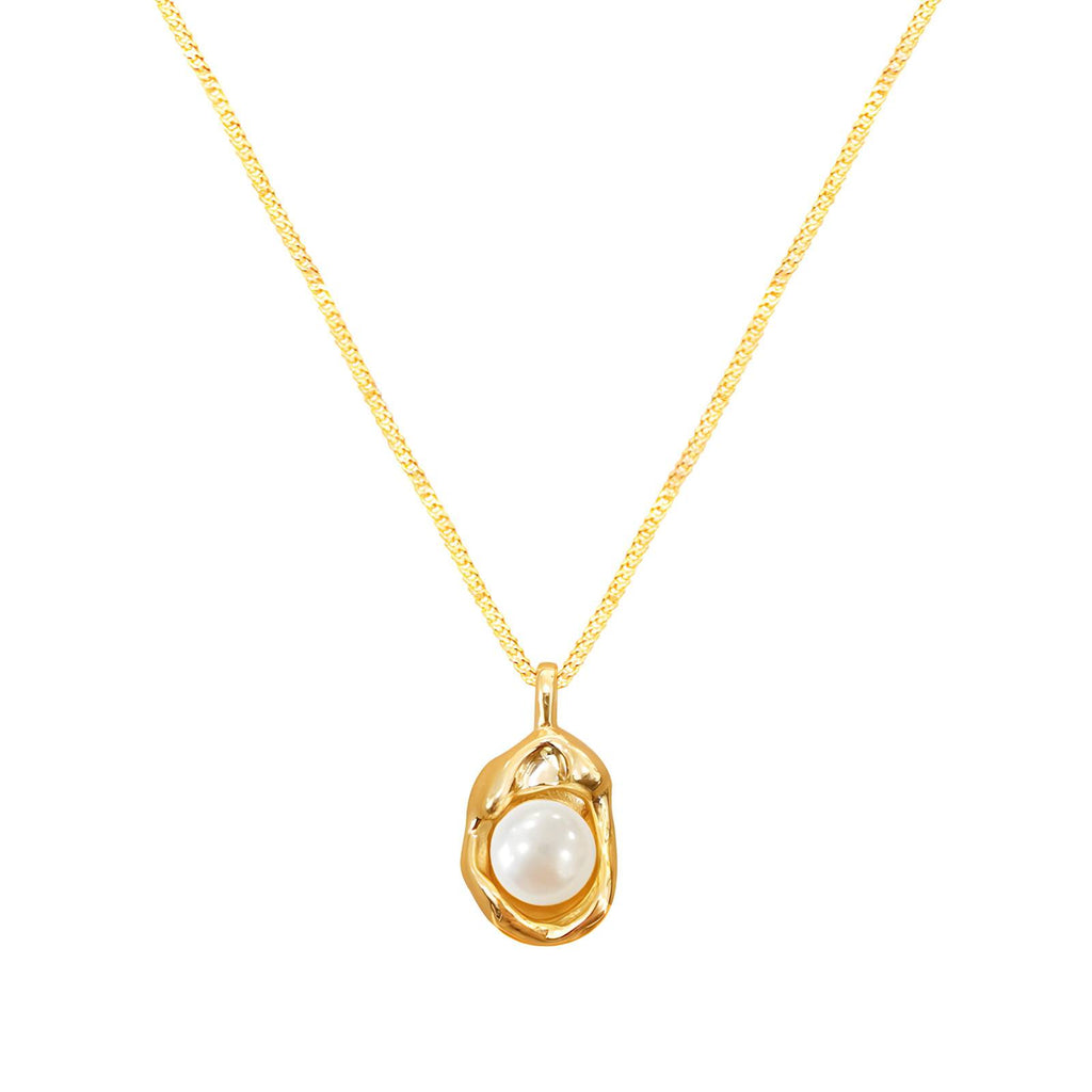Pearl Nest Necklace, 18K Gold Plated Steel