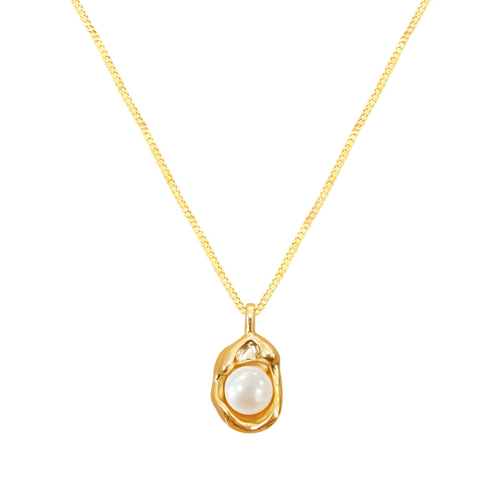 Pearl Nest Necklace, 18K Gold Plated Steel