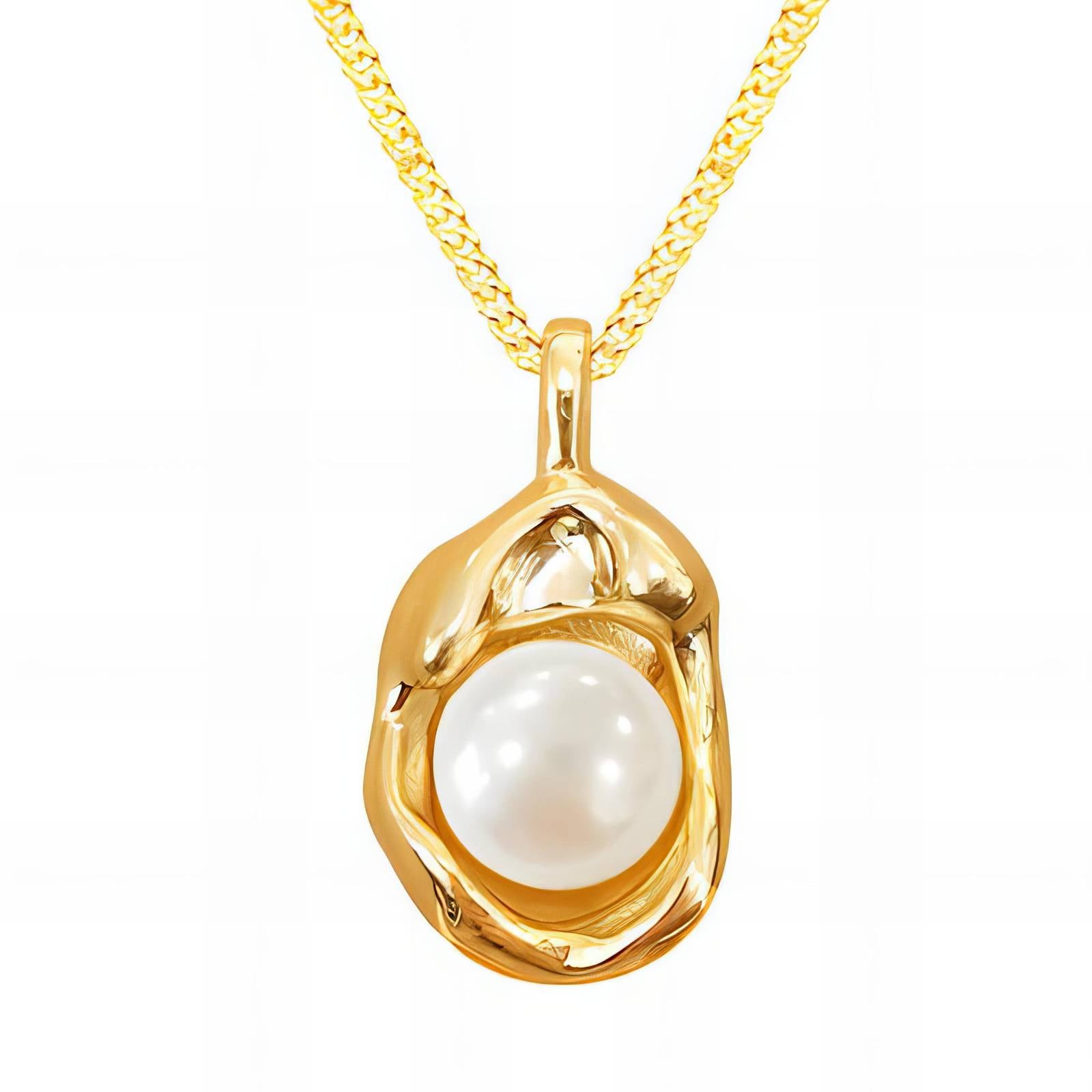Pearl Nest Necklace, 18K Gold Plated Steel