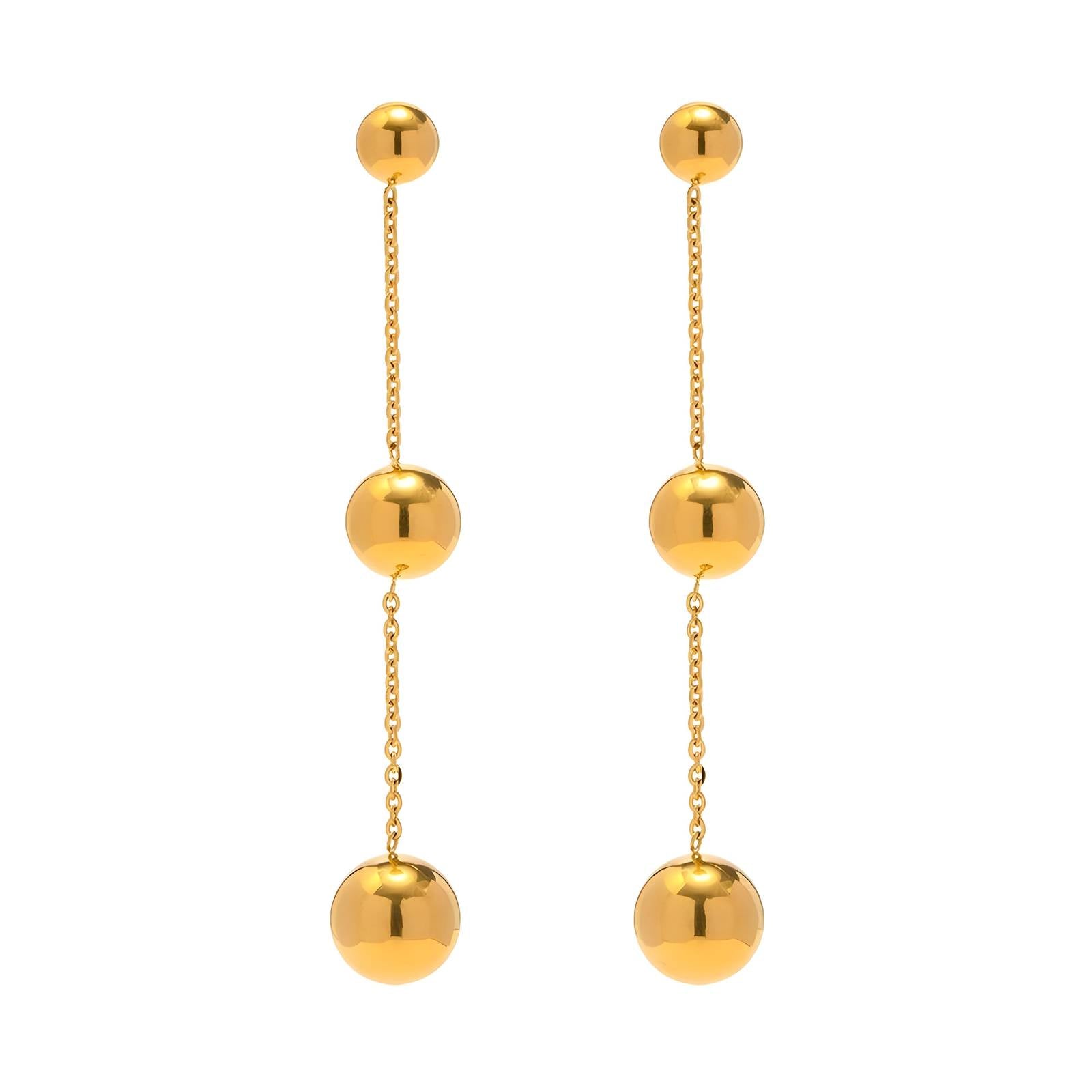 Golden Beads Earrings, 18K Gold Plated Steel