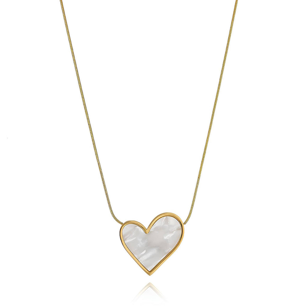 Opaline Heart Necklace, 18K Gold Plated Steel
