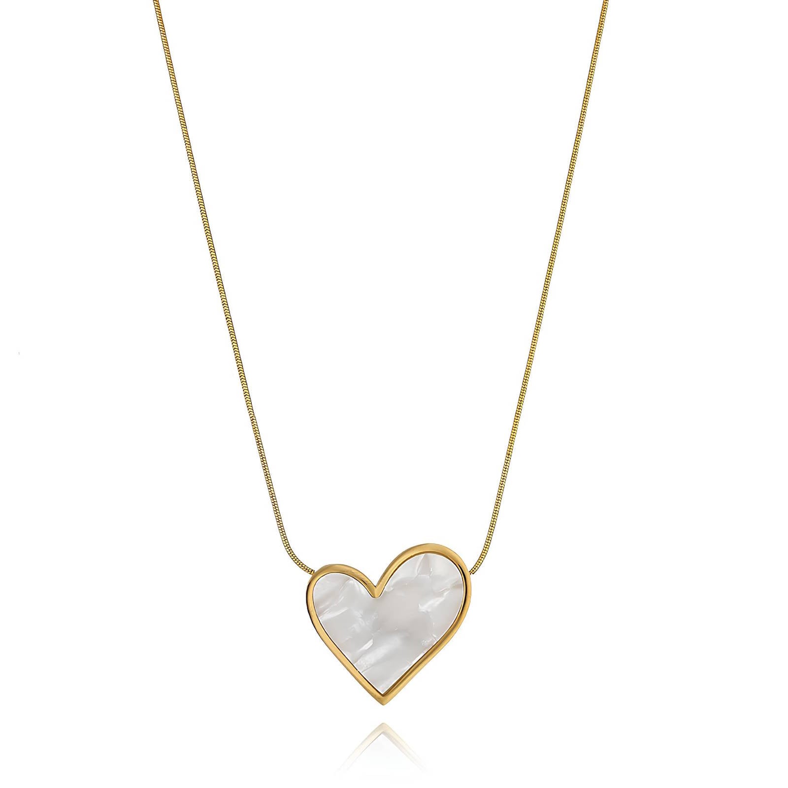 Opaline Heart Necklace, 18K Gold Plated Steel