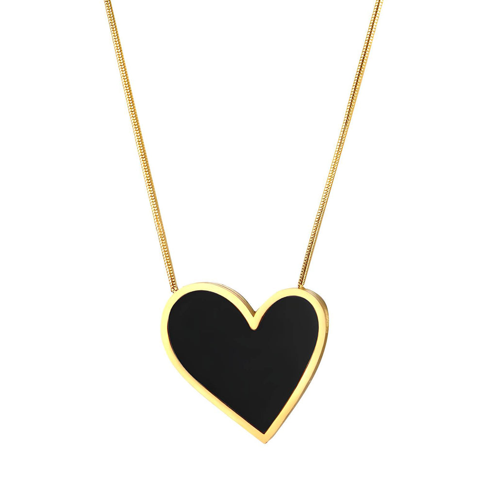 Midnight Heart Necklace, 18K Gold Plated Steel