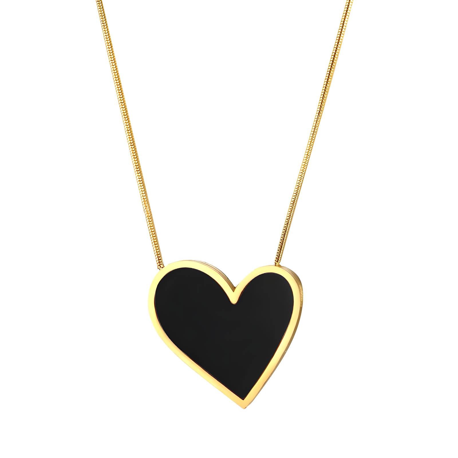 Midnight Heart Necklace, 18K Gold Plated Steel