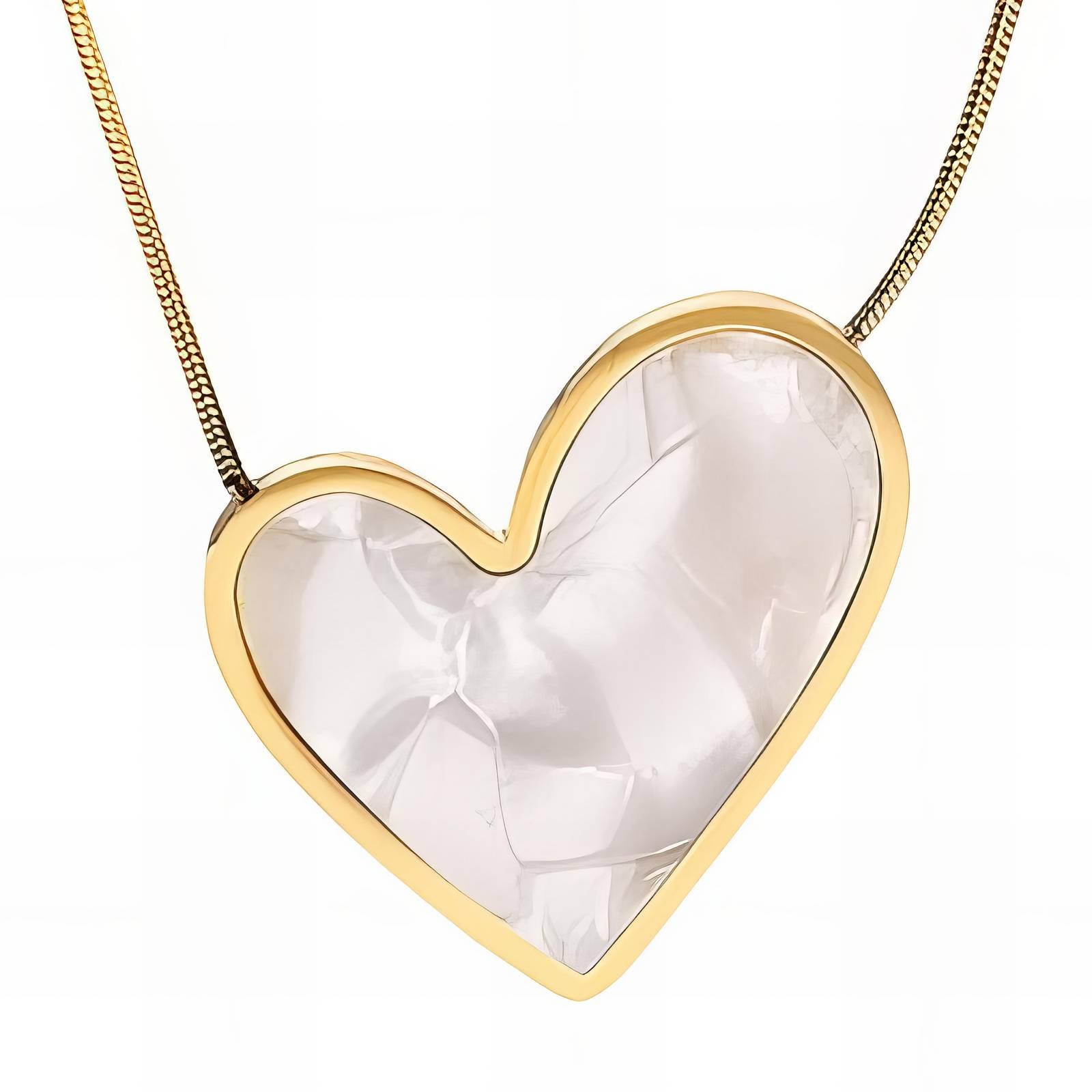 Opaline Heart Necklace, 18K Gold Plated Steel