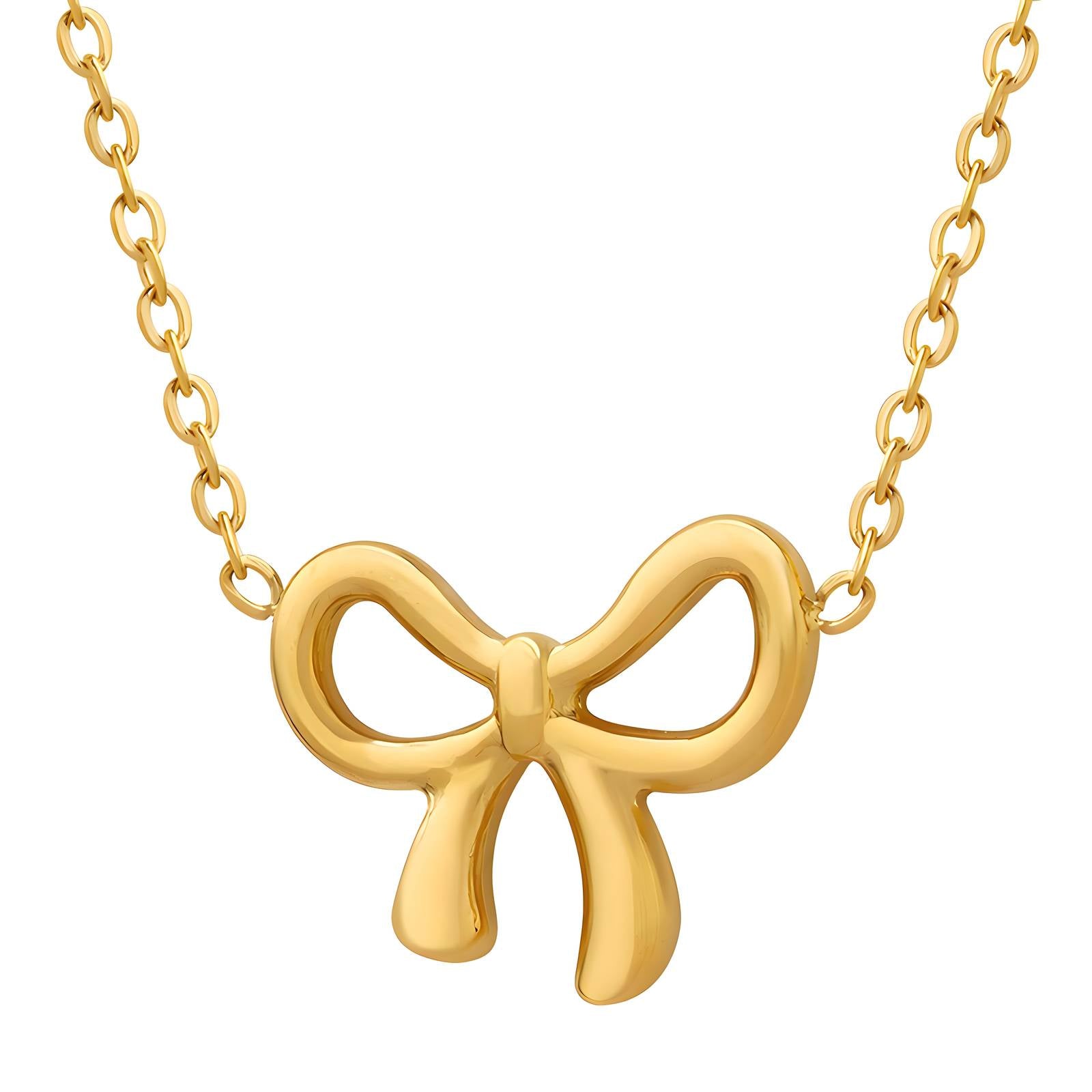 Luxe Bow Necklace, 18K Gold Plated Steel