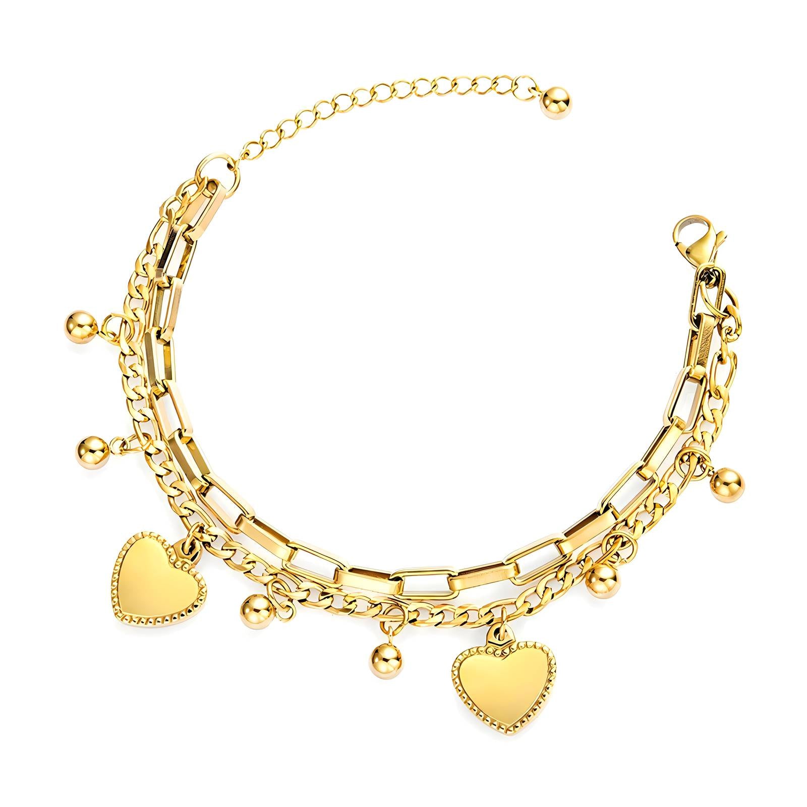 Gold Heart Belle Bracelet, 18K Gold Plated Steel