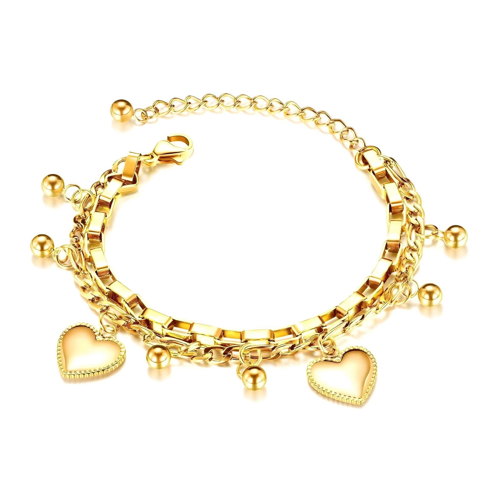 Gold Heart Belle Bracelet, 18K Gold Plated Steel