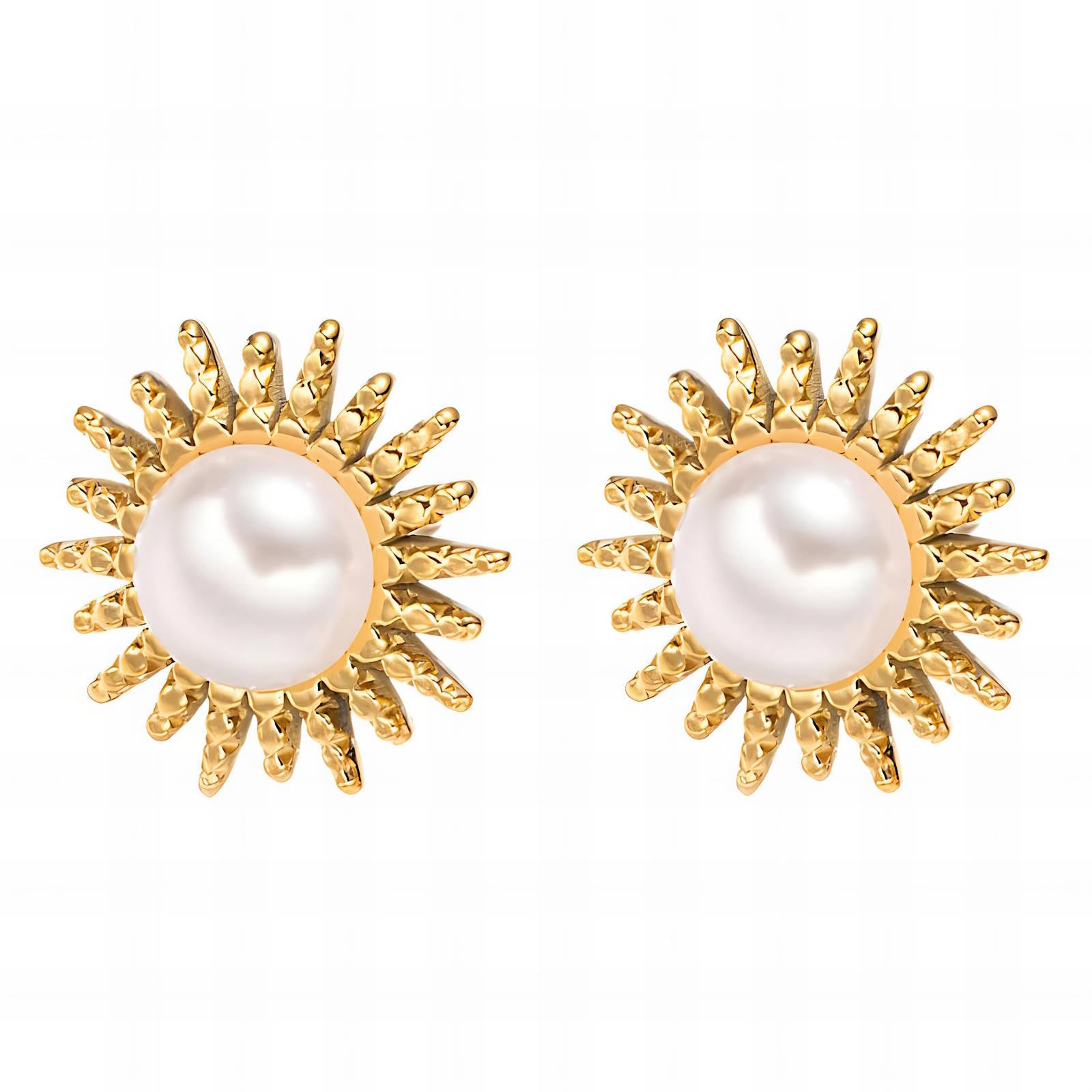 Solar Pearl Earrings, 18K Gold Plated Steel