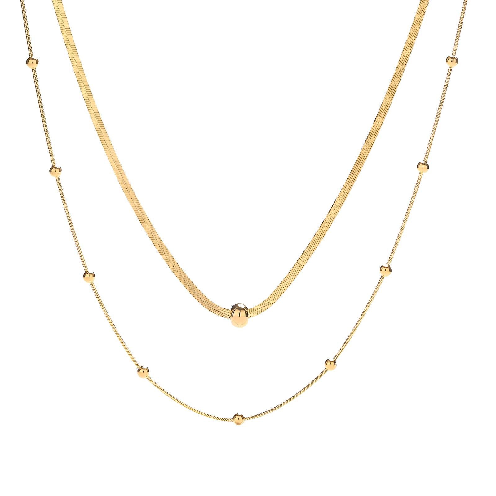 Double Bubble Necklace, 18K Gold Plated Steel