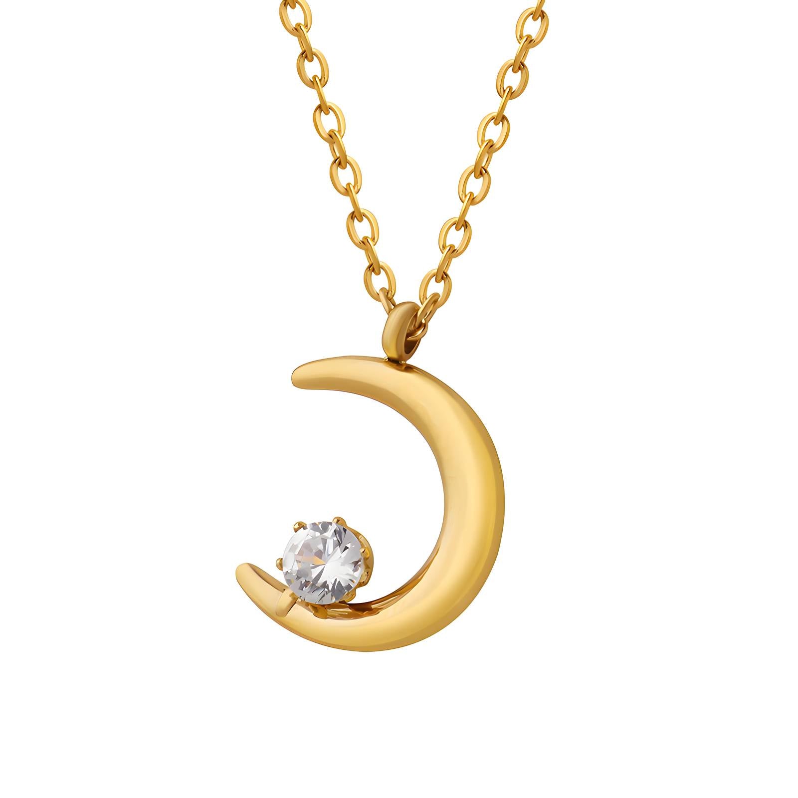 Golden Moon Necklace, 18K Gold Plated Steel