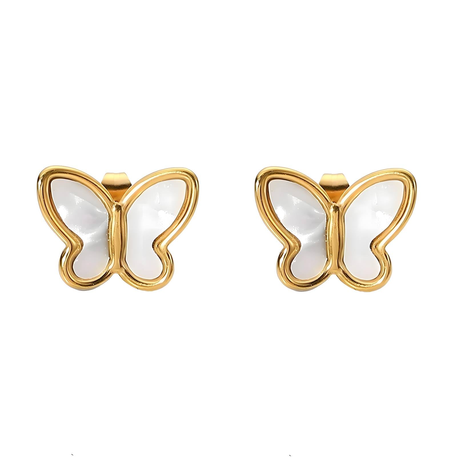 Opaline Butterflies Earrings, 18K Gold Plated Steel