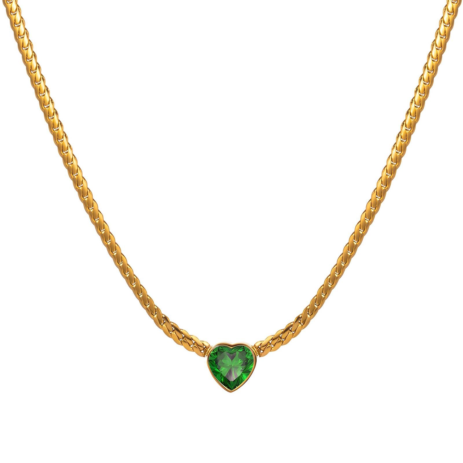 Emerald Heart Necklace, 18K Gold Plated Steel
