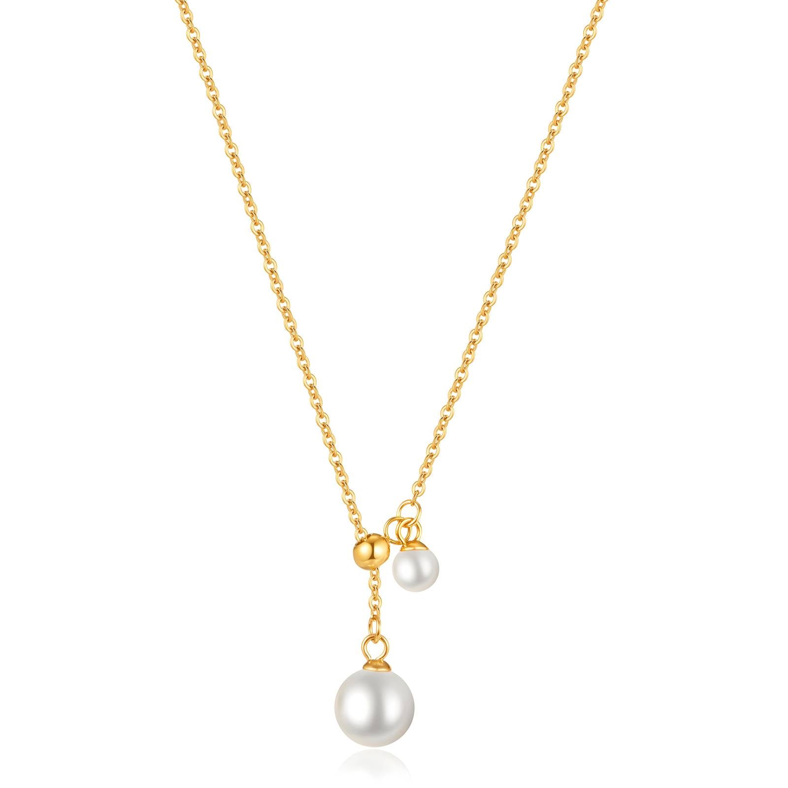 Pearl Beads Necklace, 18K Gold Plated Steel