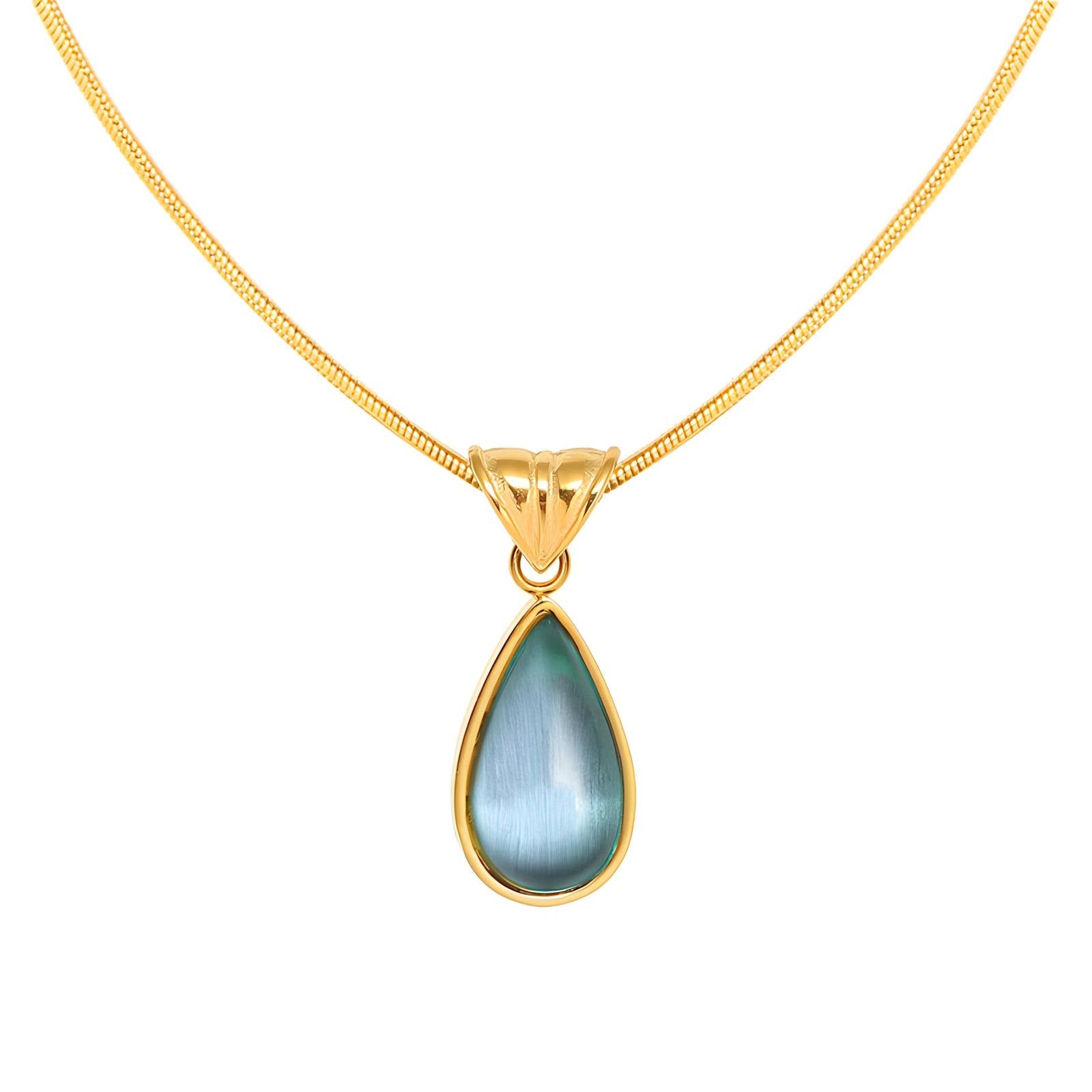 Azure Tear Necklace, 18K Gold Plated Steel