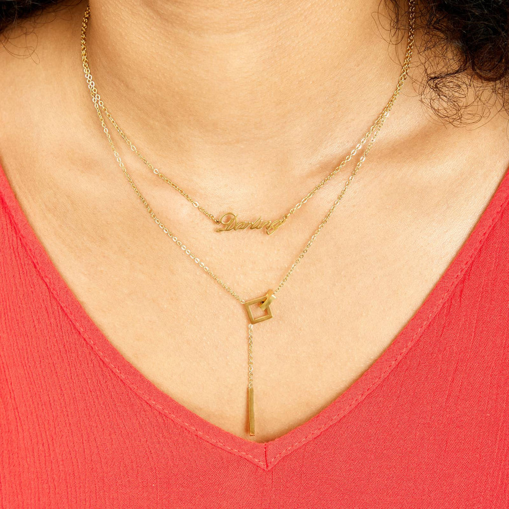 GeoLink Necklace, 18K Gold Plated Steel