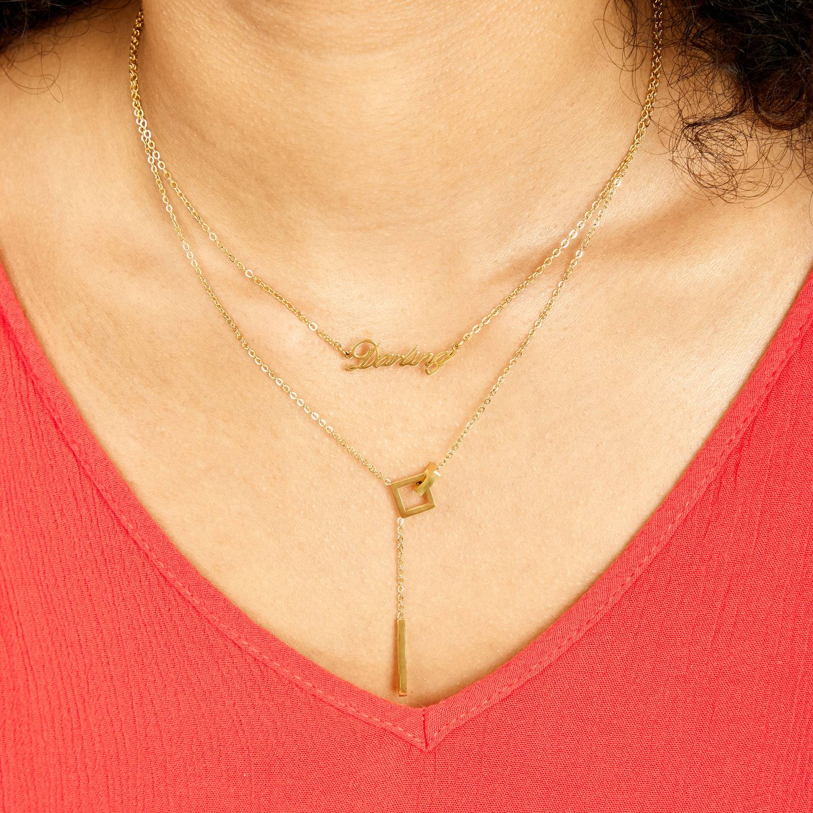 GeoLink Necklace, 18K Gold Plated Steel