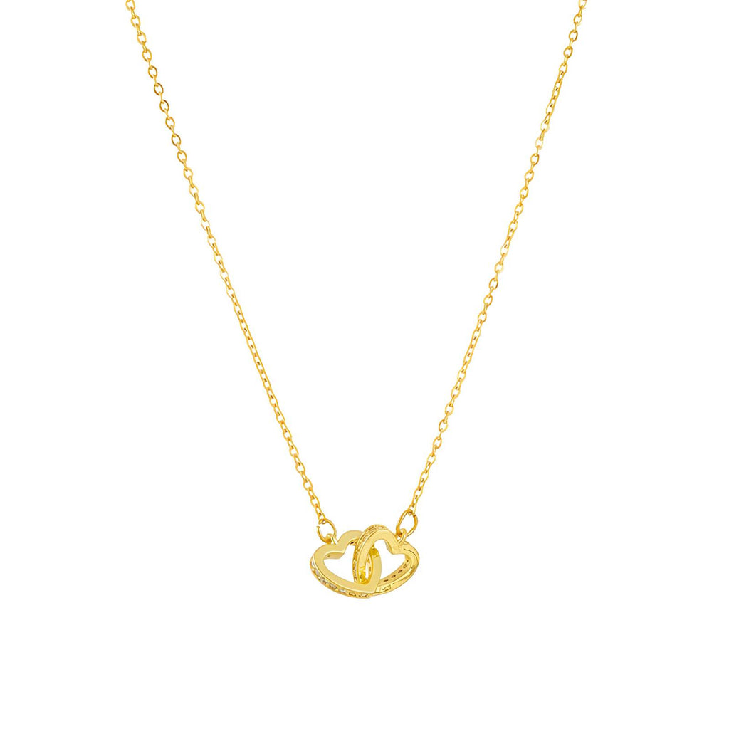 Sparkling Ties Hearts Necklace, 18K Gold Plated Steel