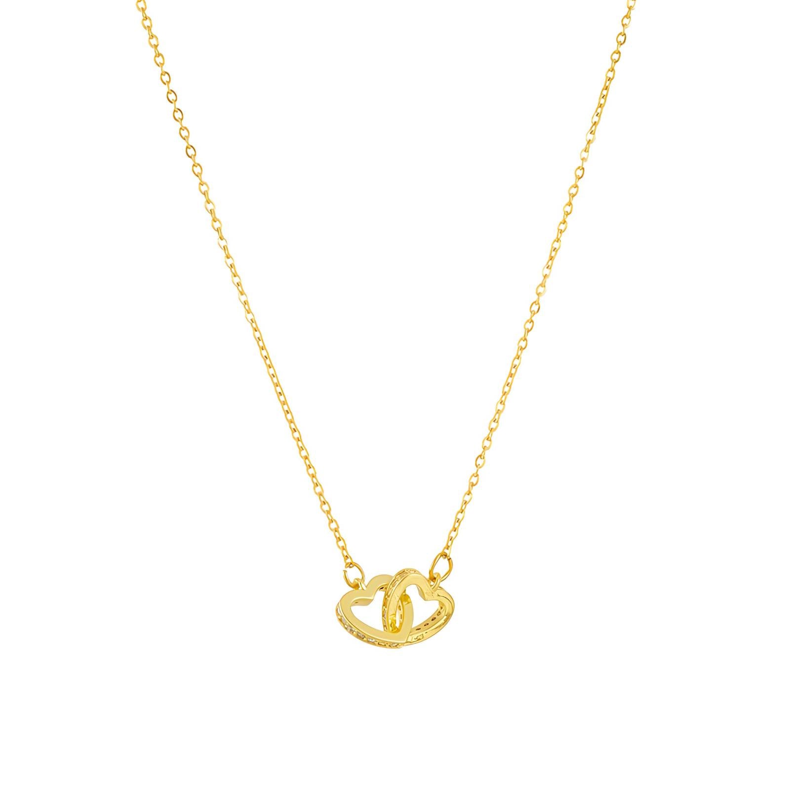 Sparkling Ties Hearts Necklace, 18K Gold Plated Steel