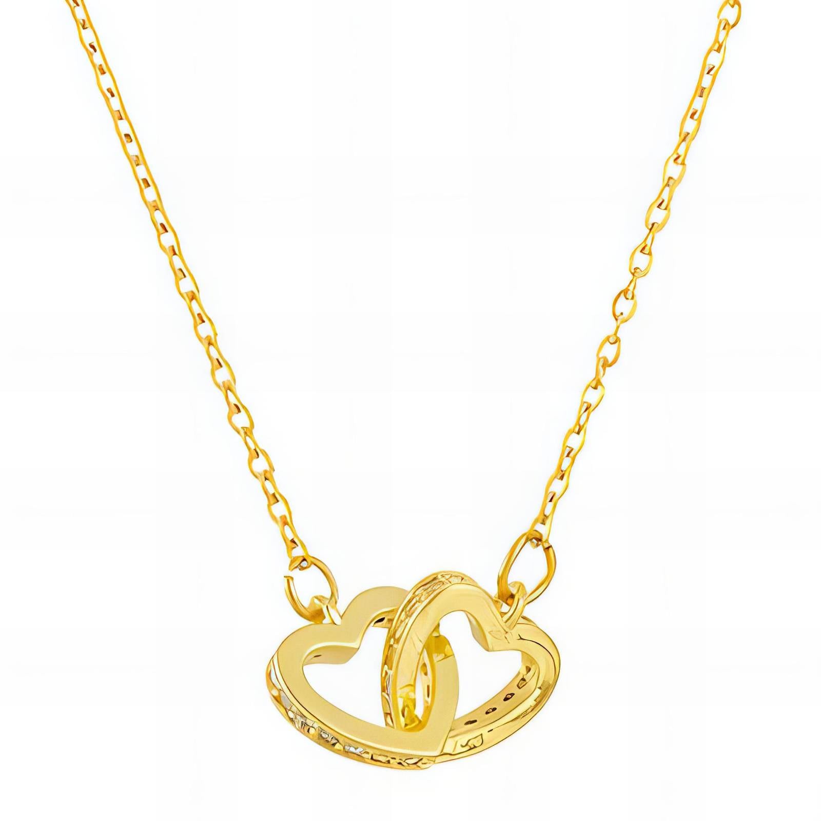 Sparkling Ties Hearts Necklace, 18K Gold Plated Steel