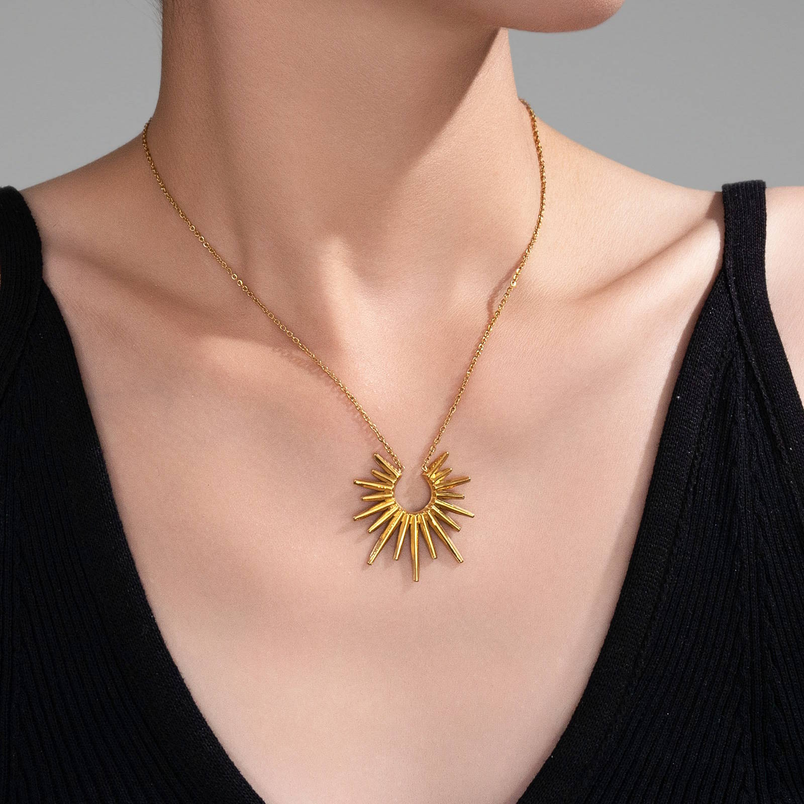 Solar Glow Necklace, 18K Gold Plated Steel
