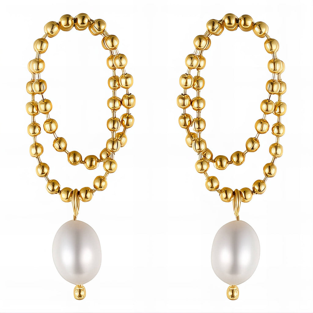 Pearls in Bloom Earrings, 18K Gold Plated Steel