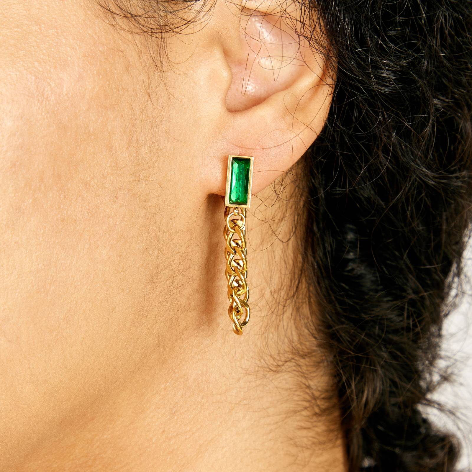 Emerald Echo Earrings, 18K Gold Plated Steel