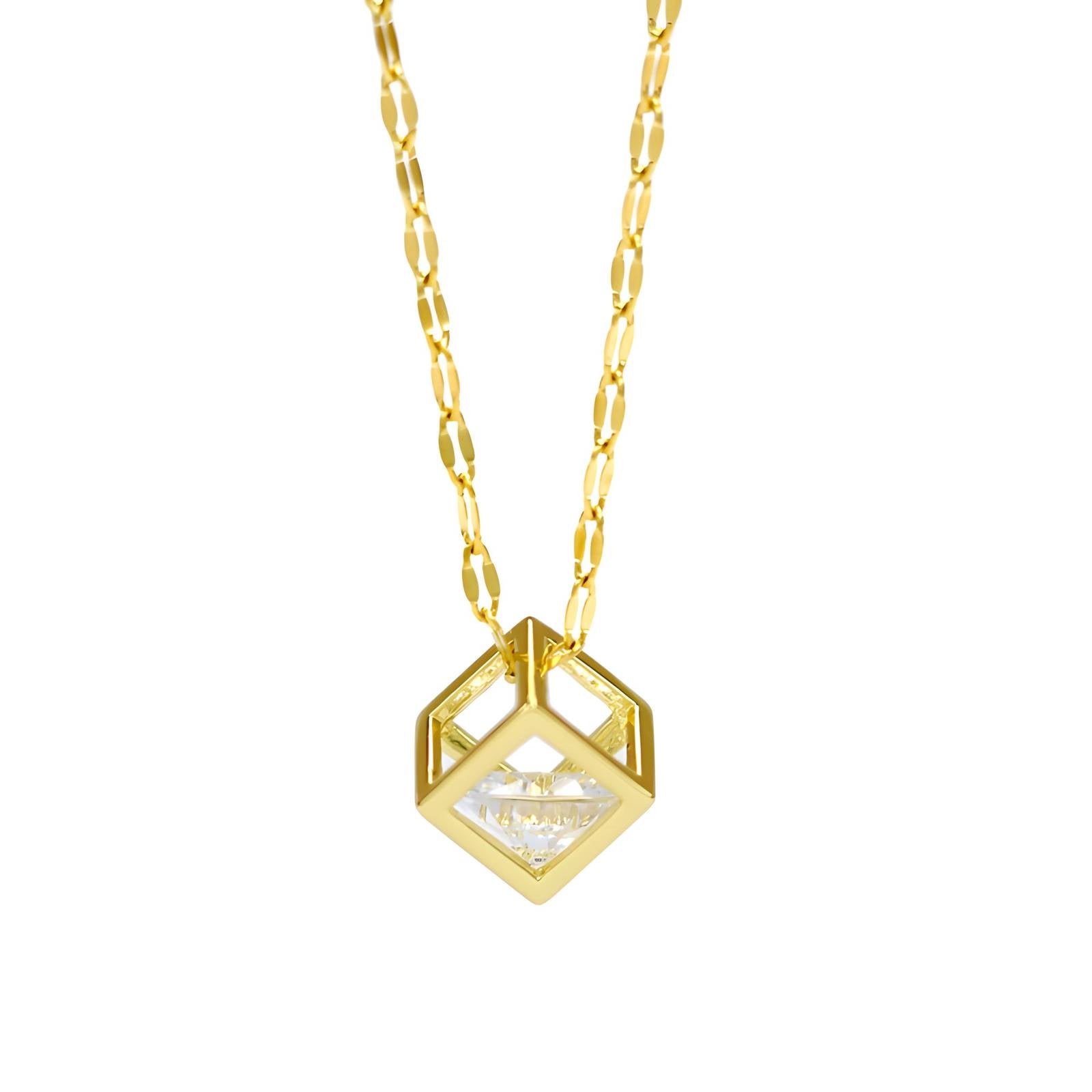 Boxed Brilliance Necklace, 18K Gold Plated Steel