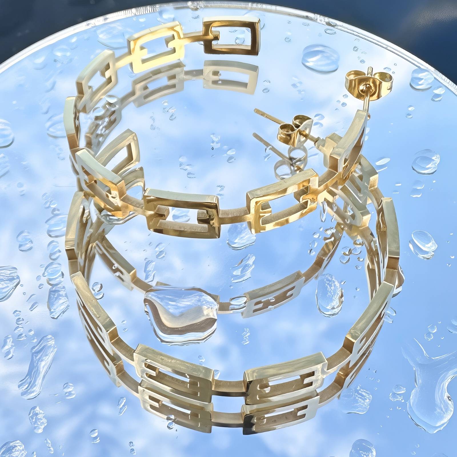 Bold Link Earrings, 18K Gold Plated Steel
