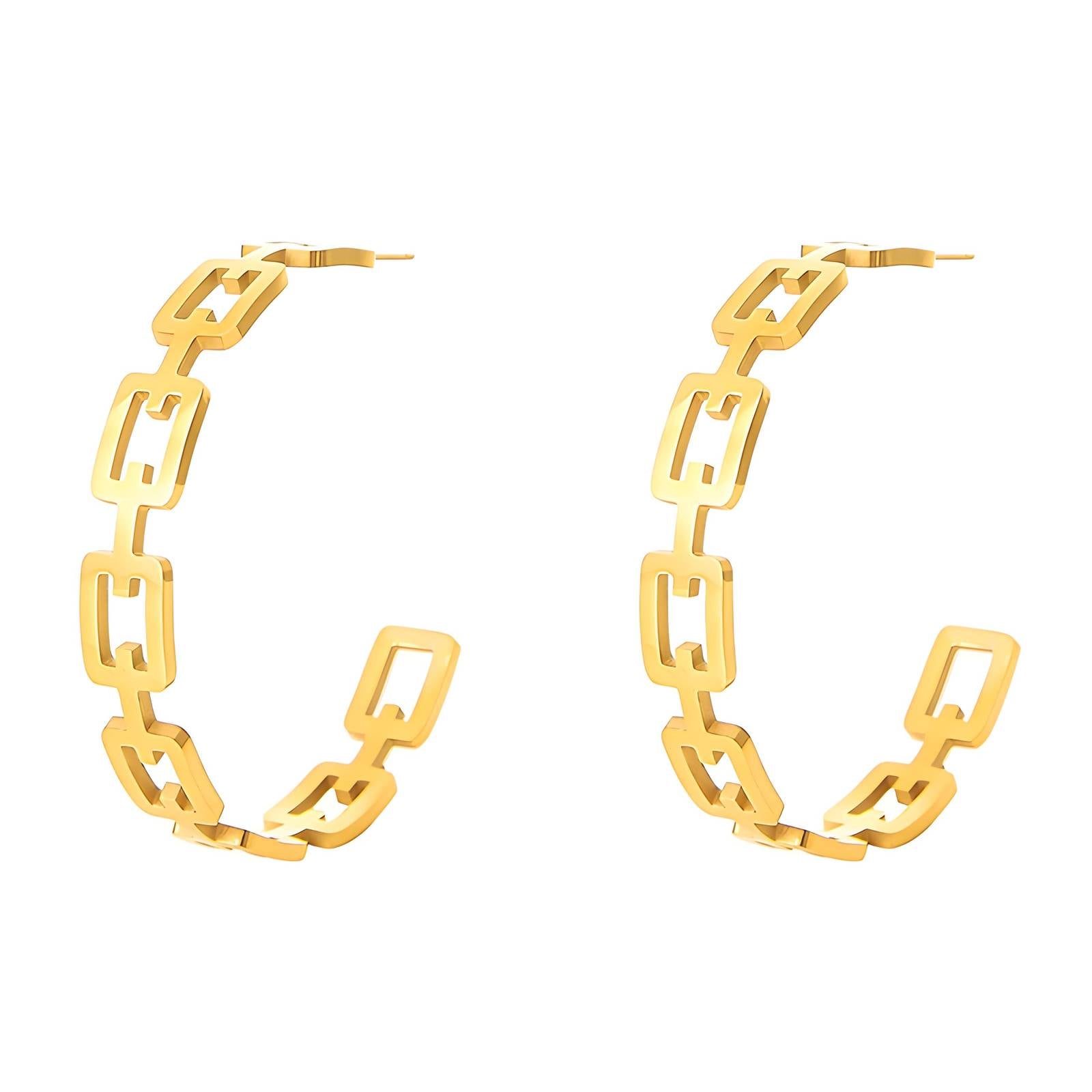 Bold Link Earrings, 18K Gold Plated Steel