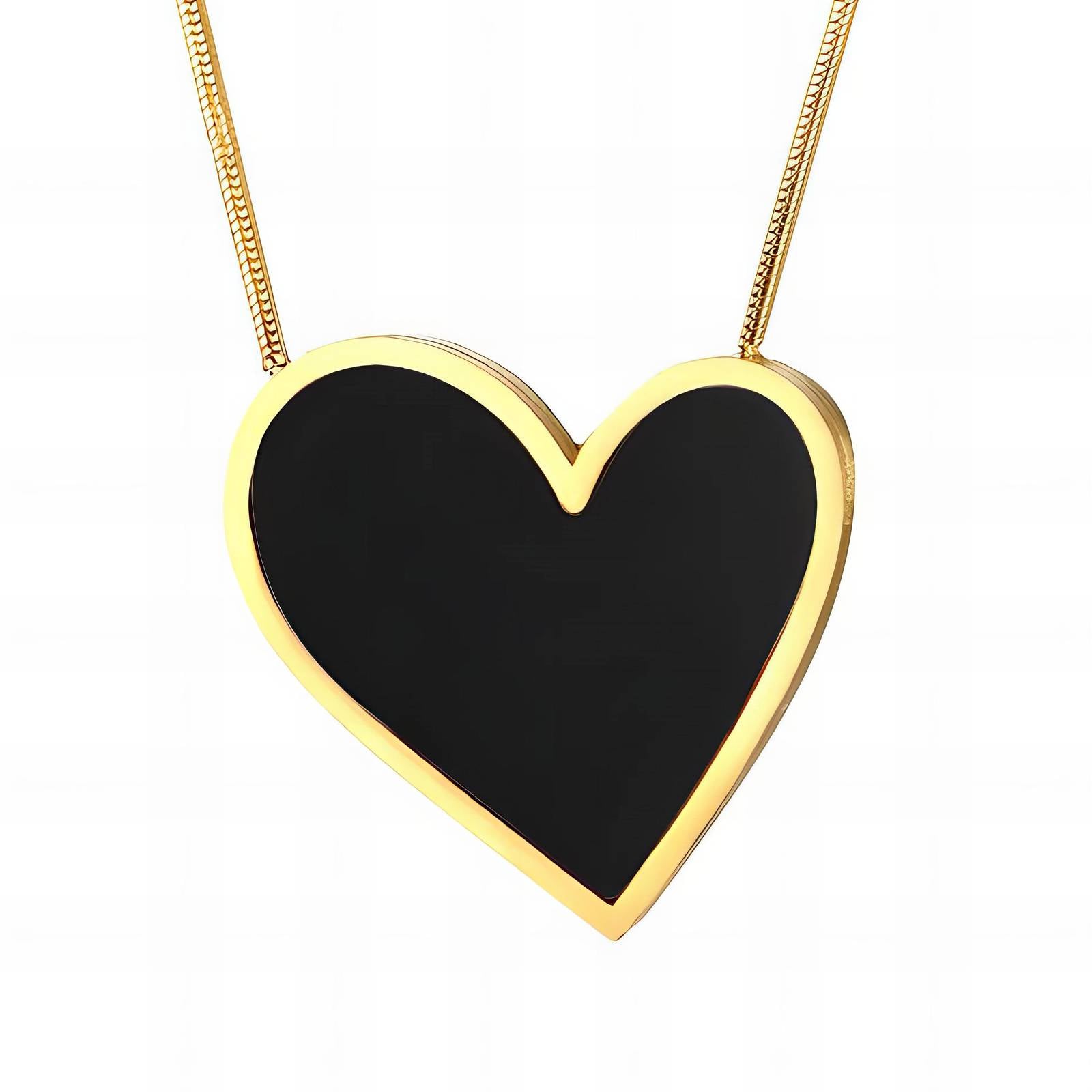 Midnight Heart Necklace, 18K Gold Plated Steel