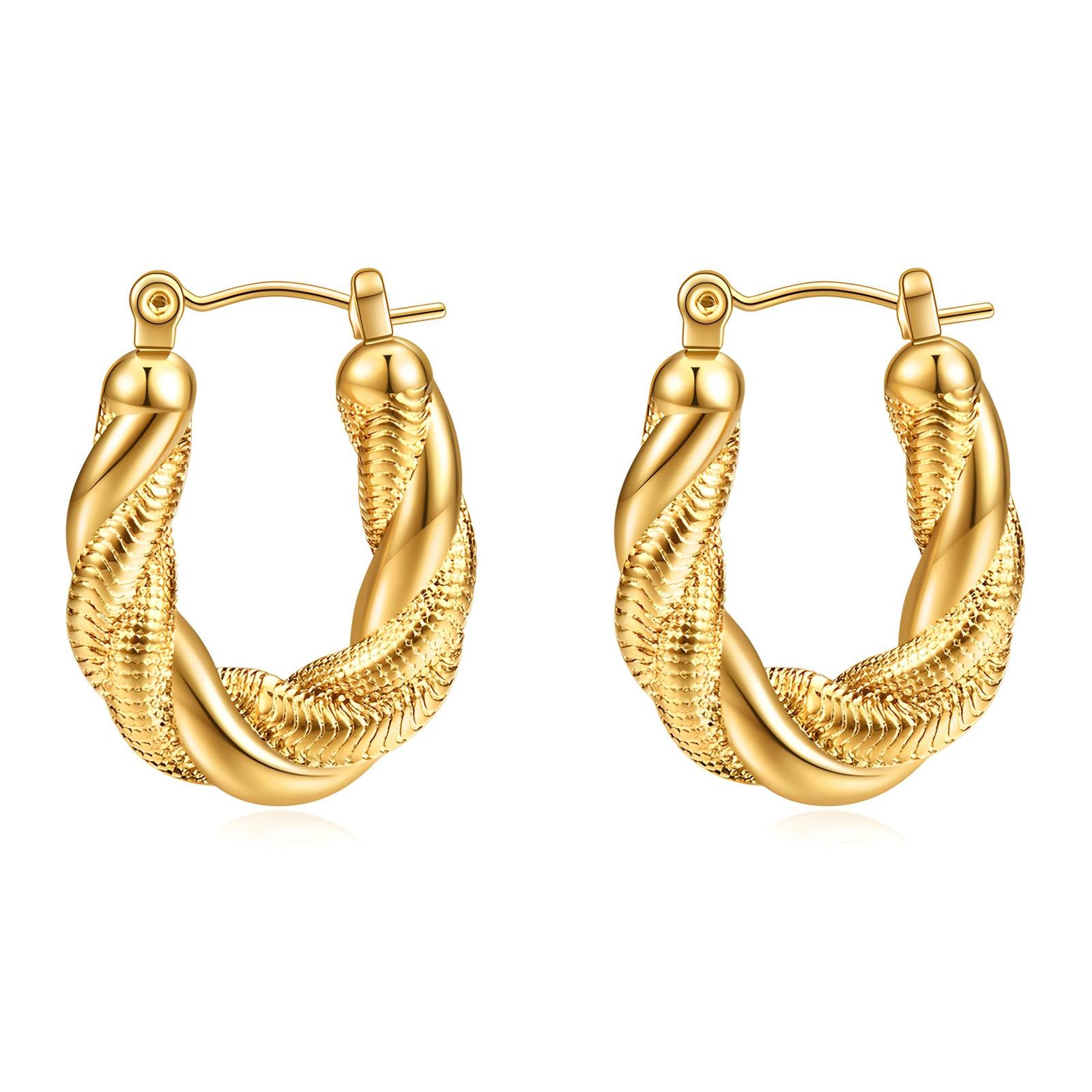 Twisted Gold Earrings, 18K Gold Plated Steel