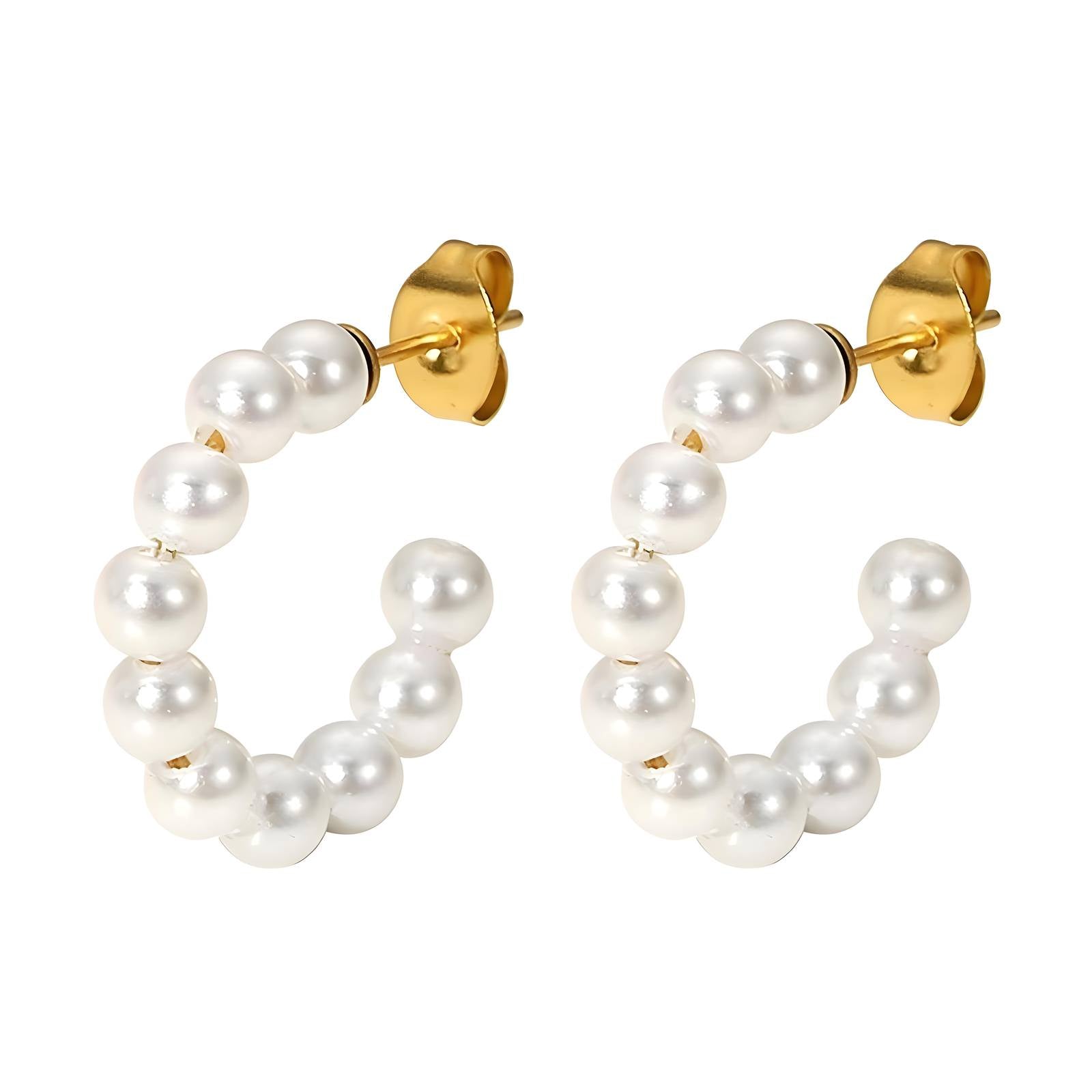 Pearl Elegance Earrings, 18K Gold Plated Steel