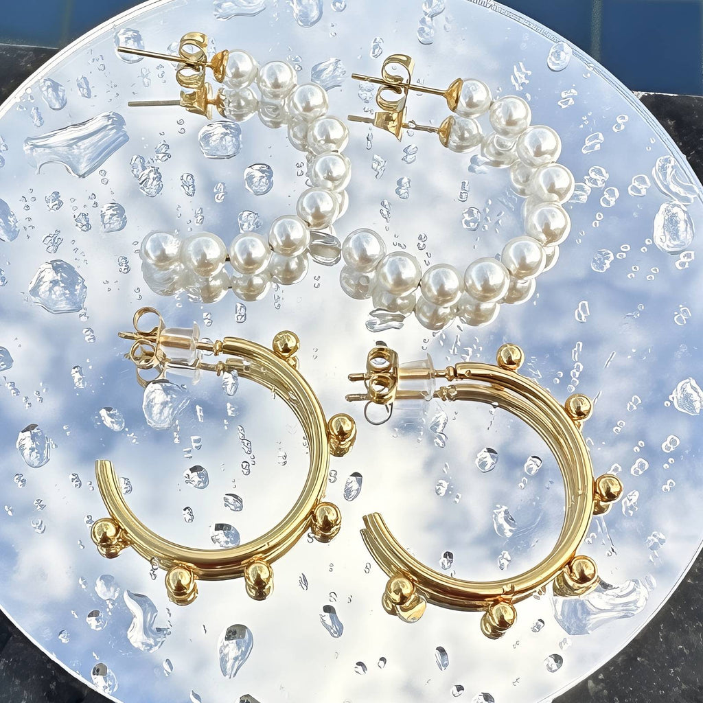 Pearl Elegance Earrings, 18K Gold Plated Steel