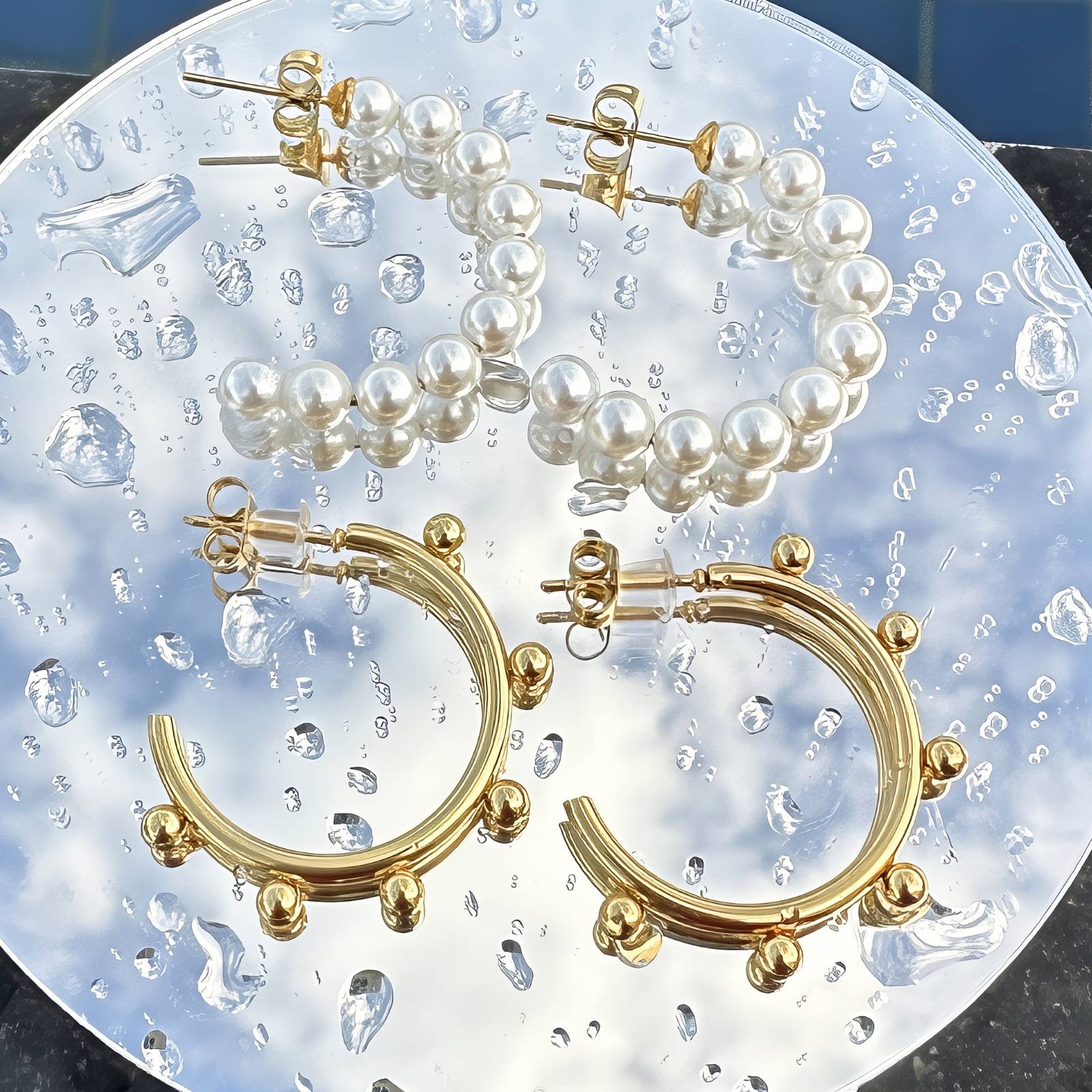 Pearl Elegance Earrings, 18K Gold Plated Steel