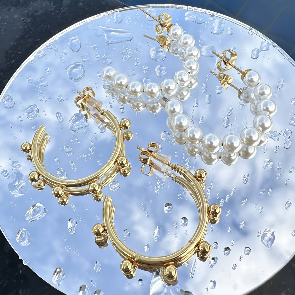 Pearl Elegance Earrings, 18K Gold Plated Steel