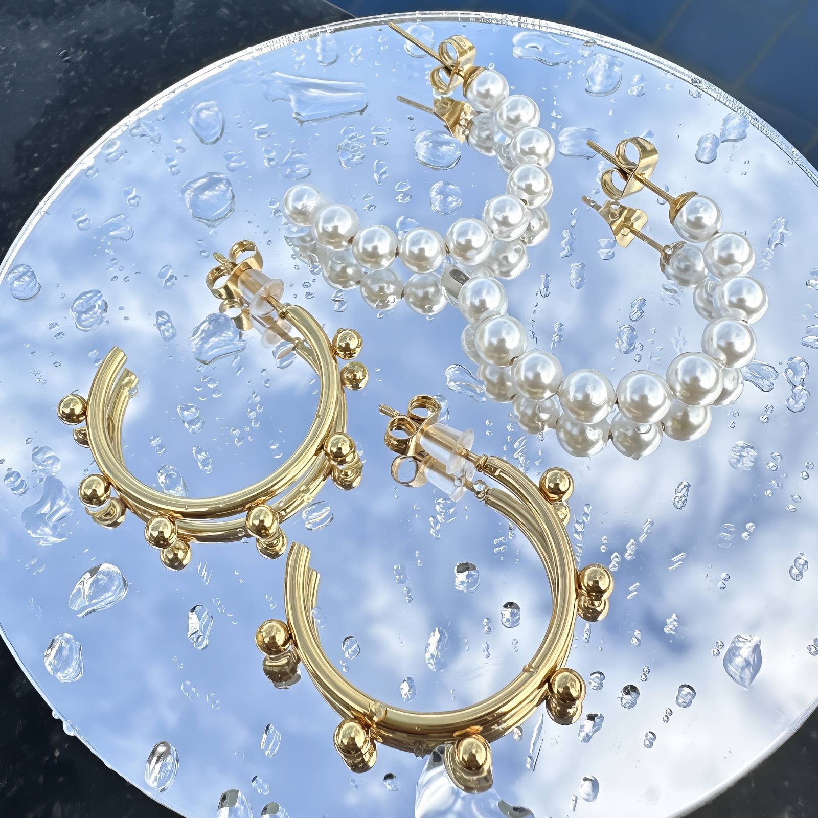 Pearl Elegance Earrings, 18K Gold Plated Steel