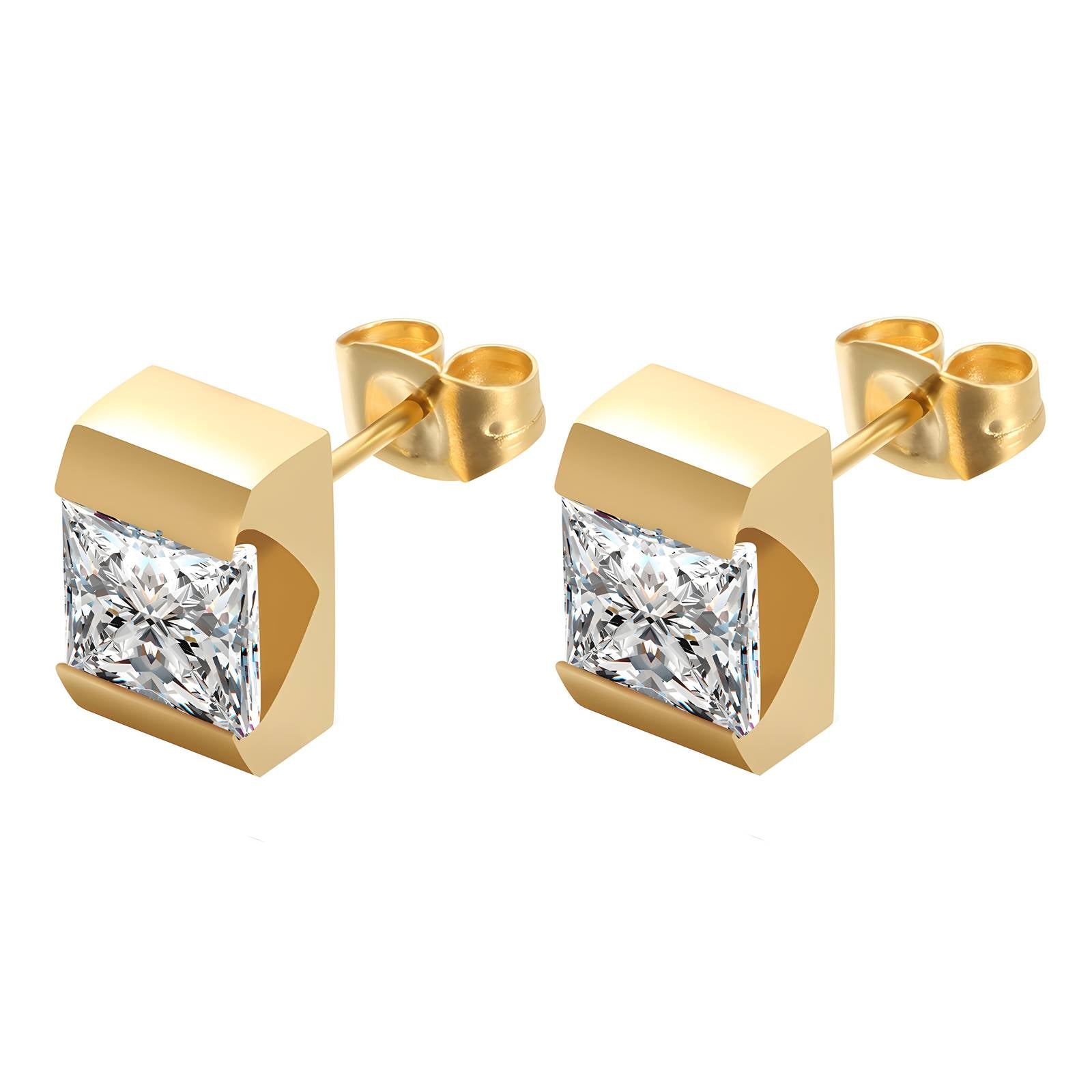 Cubic Shine Earrings, 18K Gold Plated Steel