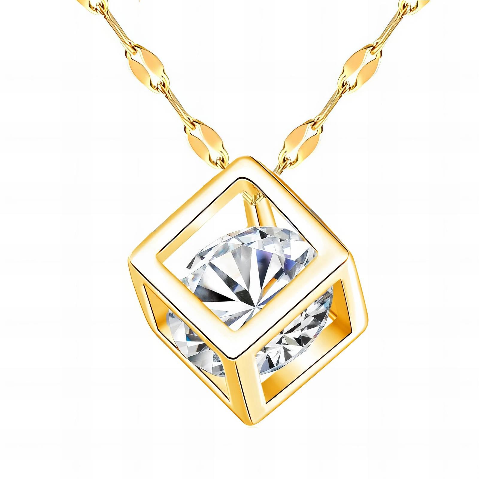 Boxed Brilliance Necklace, 18K Gold Plated Steel