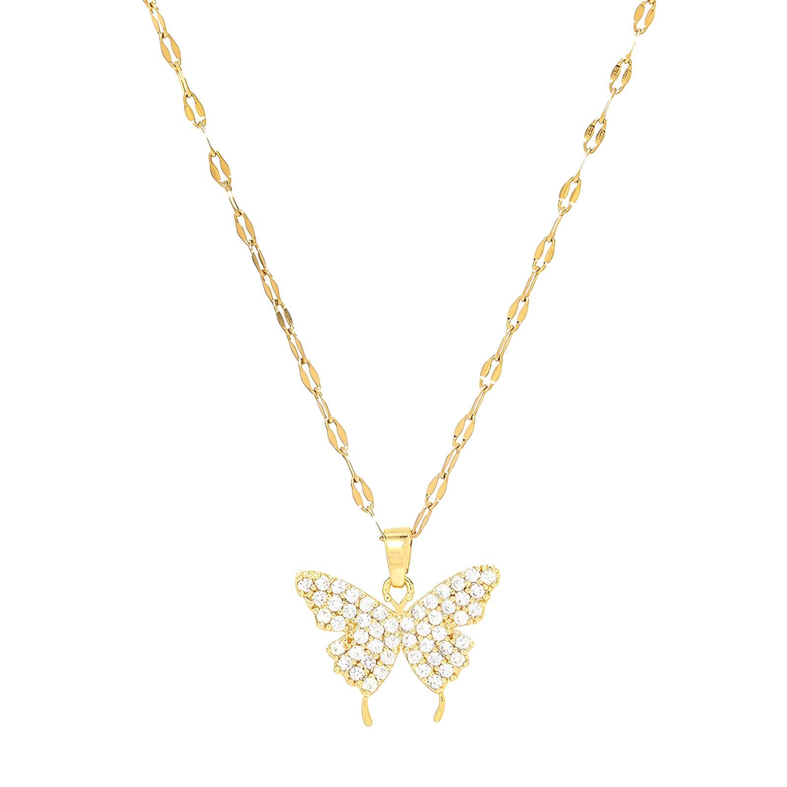 Glimmer Wings Necklace, 18K Gold Plated Steel