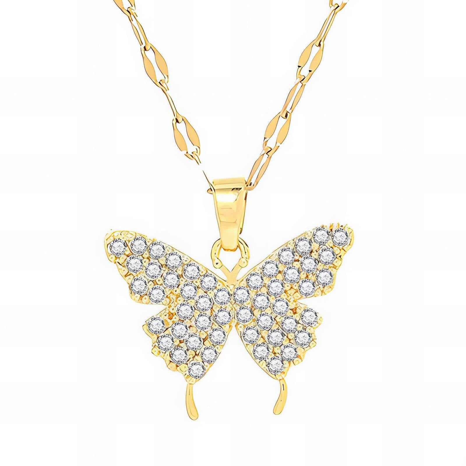 Glimmer Wings Necklace, 18K Gold Plated Steel