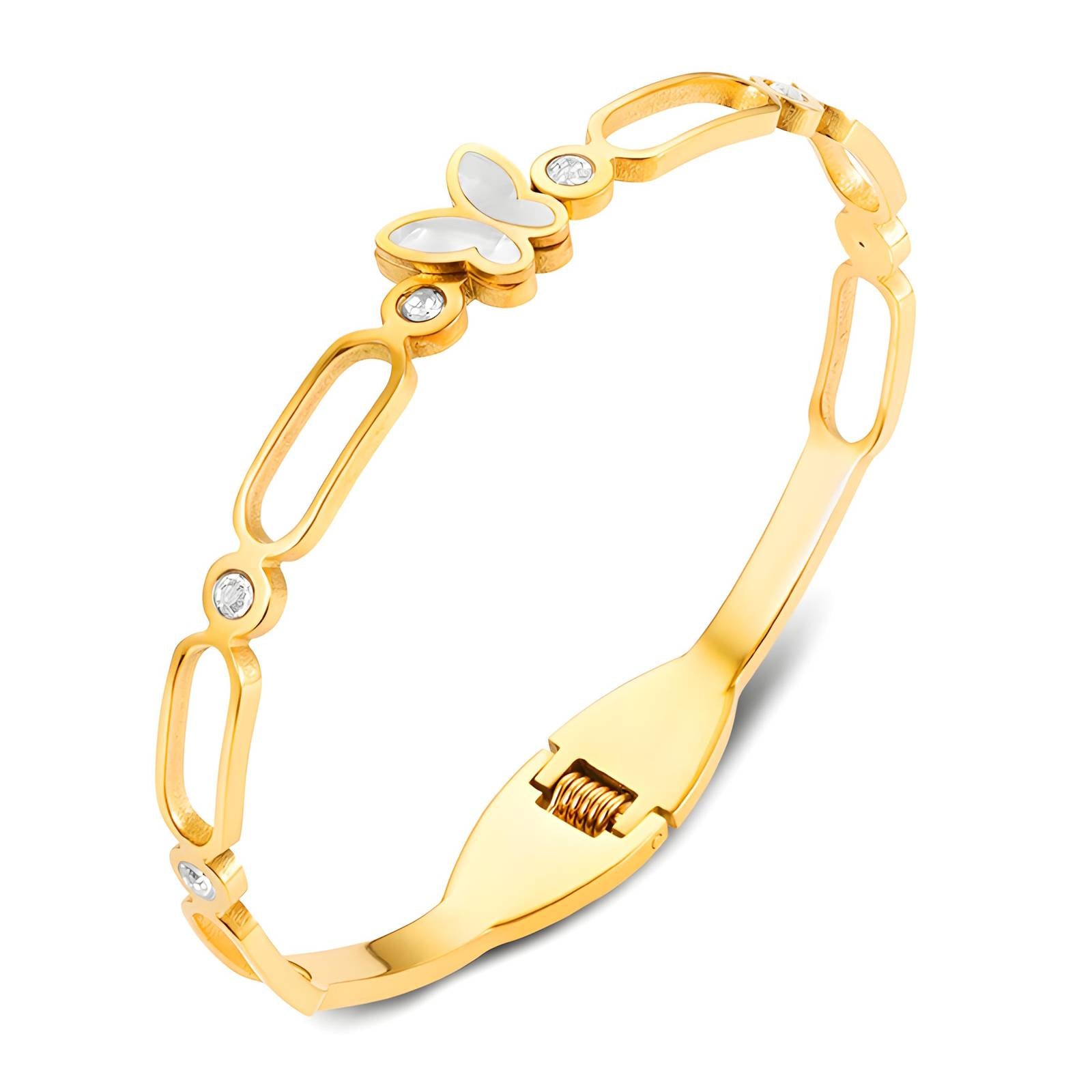 Opaline Butterfly Bracelet, 18K Gold Plated Steel