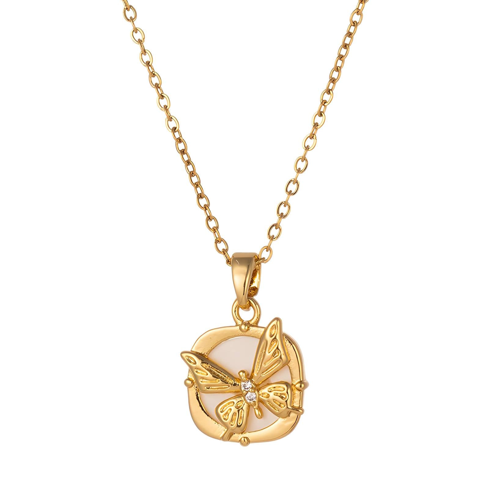 Golden Wings Necklace, 18K Gold Plated Steel