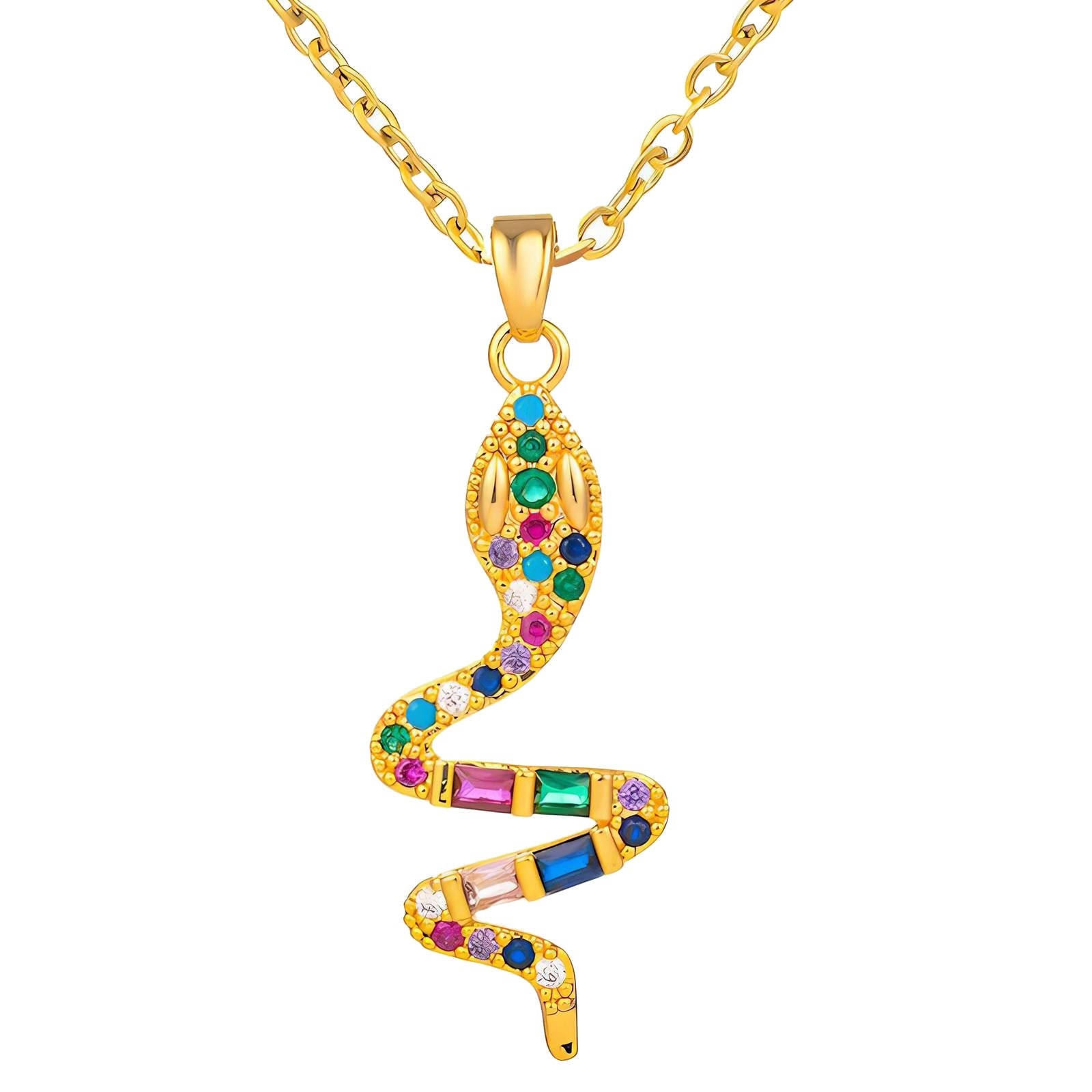 Rainbow Viper Necklace, 18K Gold Plated Steel