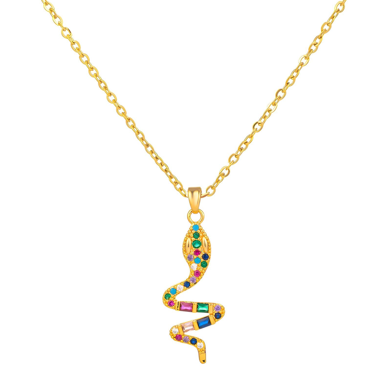 Rainbow Viper Necklace, 18K Gold Plated Steel