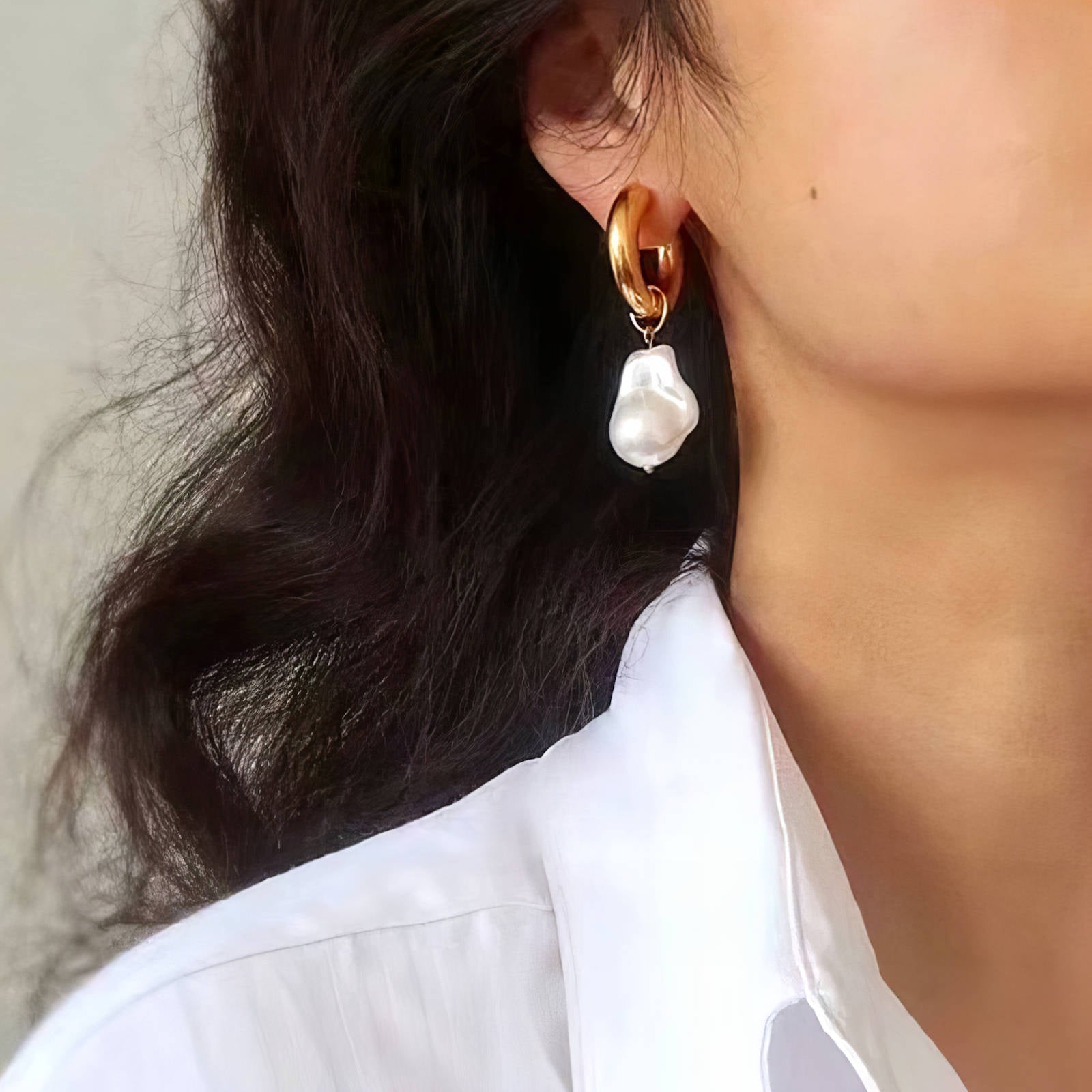Baroque Pearls Earrings, 18K Gold Plated Steel